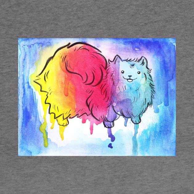 Rainbow Watercolor Pomeranian by saradaboru